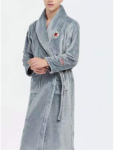  Hombre Pijamas Túnica Albornoces bata de baño Plano Elegante Casual Confort Hogar Diario Cama Franela Comodidad Templado Diseño Manga Larga Bolsillo Cinturón Incluido Otoño Invierno Vino Azul Marino