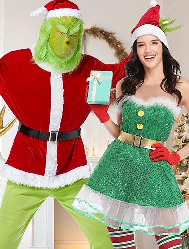  Mikulás Mrs.Claus Mikulás ruhák Szerepjáték jelmezek Megfelelő család és párok Férfi Női Karácsony Cosplay jelmez Családhoz illő ruhák Felnőttek Karácsony Álarcos mulatság szenteste Karácsony Parti