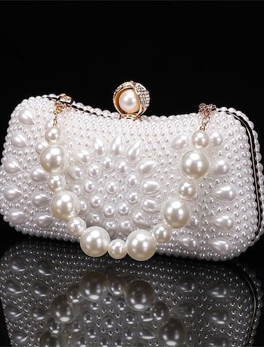  elegante Perlen-Clutch – luxuriöse weiße Perlen-Abendtasche mit Perlengriff und Kristallverschluss, perfekt für Hochzeiten, Partys und formelle Anlässe