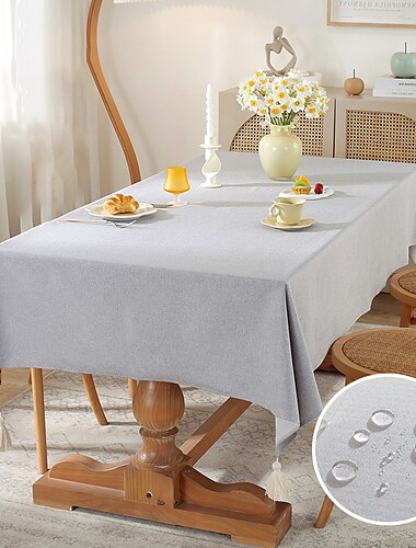  Rechteckige Tischdecke, wasserdichte Tischdecke, schmutzabweisende Tischdecke, knitterfreier Stoff, waschbare Baumwollleinen-Tischdecke für Esszimmer, Party, Urlaubsdekoration