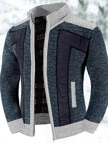  Herren Strickjacke Kleid Pullover Zip Pullover Reißverschluss Pullover Jacke Fleece Pullover Gerippt Stricken Standard Tasche Strick Farbblock Ständer Warm-Ups Casual Freizeitskleidung Bekleidung