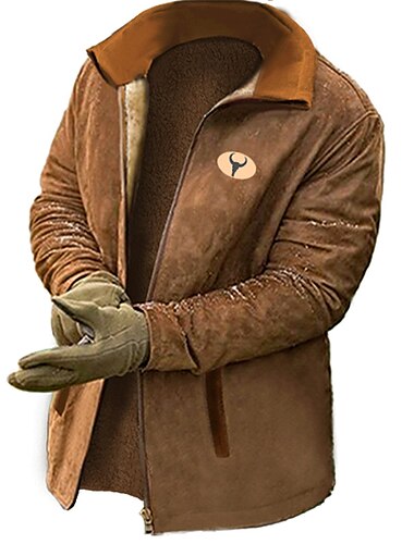  Herr Grafisk Cowboy Tröjor Dragkedja med dragkedja Fleece-jacka Ytterkläder Långärmad Tröja Hög krage Dagligen Ledigt Vintage retro Semester Helgdag Utekväll Fleece Vinter