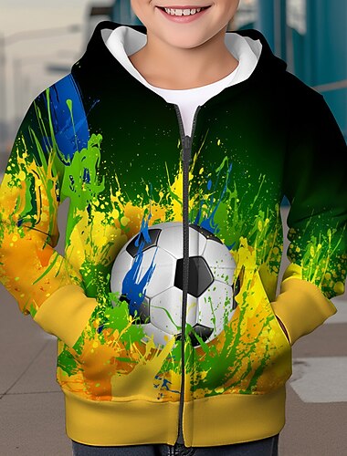  Jungen 3D Fußball Feuer Kapuzenshirt Mantel Oberbekleidung Langarm 3D-Druck Herbst Winter Modisch Strassenmode Cool Polyester kinderkleidung 3-12 Jahre Outdoor Casual Täglich Regular Fit