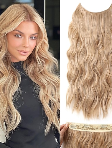  Extensiones sintéticas Clips Pelo sintético Larga La extensión del pelo Recortar en 1 PC Suave Resistente al Calor Mullido Mujer