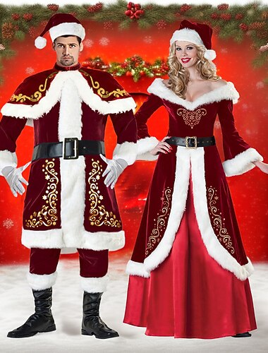  Papá Noel Mrs.Claus Disfraces de Santa Disfraces de cosplay Familias y parejas a juego Hombre Mujer Navidad Mascarada Nochebuena Navidad traje de cosplay Trajes a juego para la familia Adulto Navidad