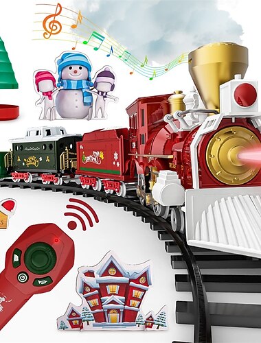  Kerstcadeaus voor Kleinkinderen Jongens Kersttrein Set Radiografisch Bestuurbare Elektrische Trein Speelgoed met Rook Licht en Muziek Kinder Treinbaan