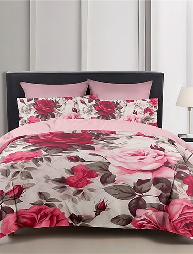  επώνυμα τριαντάφυλλα floral σχέδιο σετ παπλωματοθήκη σετ παπλώματος 3 τεμαχίων πολυτελές βαμβακερό σετ κλινοσκεπασμάτων διακόσμηση σπιτιού δώρο king queen παπλωματοθήκη