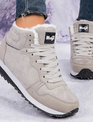  Zapatillas de invierno de gamuza sintética para mujer con forro de felpa: zapatos casuales cálidos con cordones para clima frío