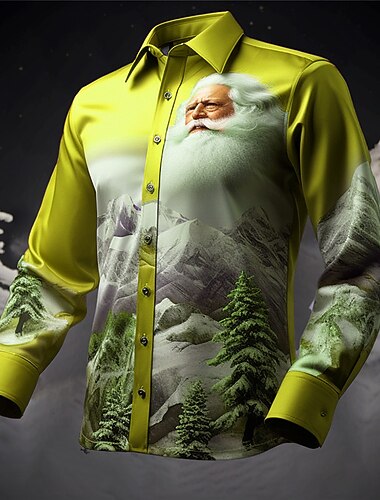  natale uomo babbo natale camicie stampate babbo natale montagna casual outdoor strada autunno&amp;camicia invernale turndown manica lunga giallo rosso blu navy scuro s m l