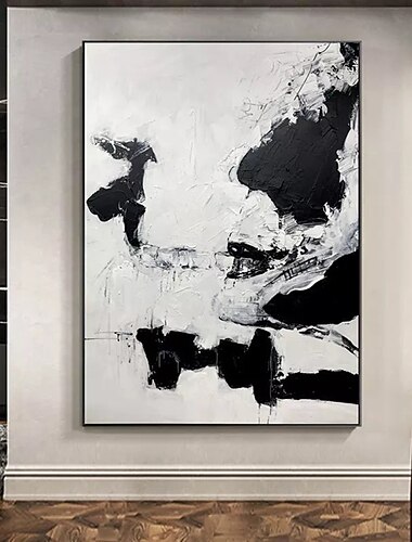  100% ציור שמן מצוייר ביד אומן קיר אמנותי בעבודת יד גדול מופשט ציור שחור ולבן אמנות טקסטורה שחורה ולבן ציור שמן על בד תפאורה מקורית בד מגולגל ללא מסגרת לא מתוח