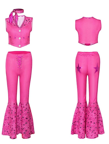  Pink West Cowgirl Outfit Doll Pants Vest Scarf Women's Movie Cosplay Y2K Halloween Carnival Masquerade