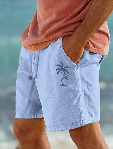  мужские хлопковые шорты, летние шорты, пляжные шорты, эластичная резинка на талии, 3d-принт, графика, кокосовая пальма, дышащие, мягкие, короткие, повседневная, праздничная, уличная, гавайская,