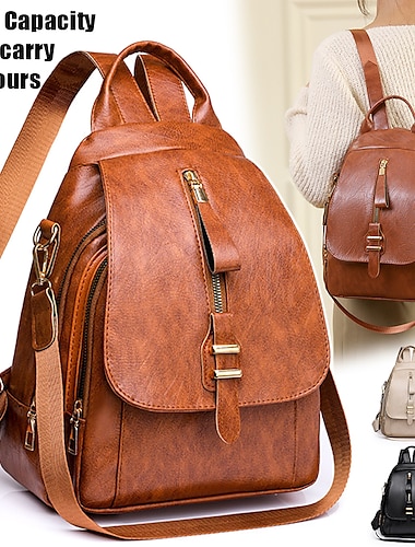  Sac à dos en similicuir de grande capacité pour femme – conception multi-port avec bretelles réglables pour un usage quotidien, en voyage et décontracté