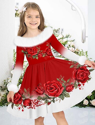  Mädchen' 3D Blumen Kleid Langarm 3D-Druck Herbst Winter Sport & Natur Täglich Festtage Kuschelig Brautkleider schlicht Schön kinderkleidung 3-12 Jahre Casual kleid Schaukelkleid A Linie Kleid Übers