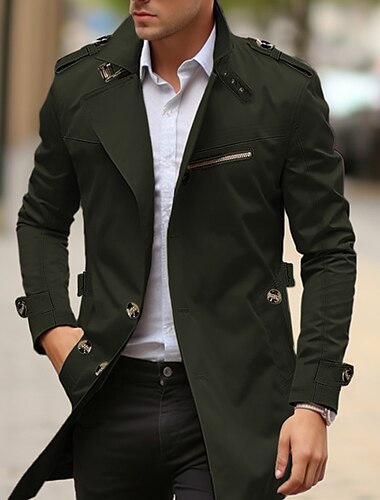  Herren übergangsjacke Trenchcoat Outdoor Ganzjahres Windjacke Oberbekleidung Bekleidung Streetwear Einfach Fronttasche Revers Einreihig