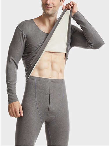  Herren Thermounterwäsche Schlafanzüge Thermounterwäsche Set 2 Stück Glatt Warm Modisch Brautkleider schlicht Heim Täglich Bett Polyester Komfort Warm Weich V Ausschnitt Langarm T Shirt Hose