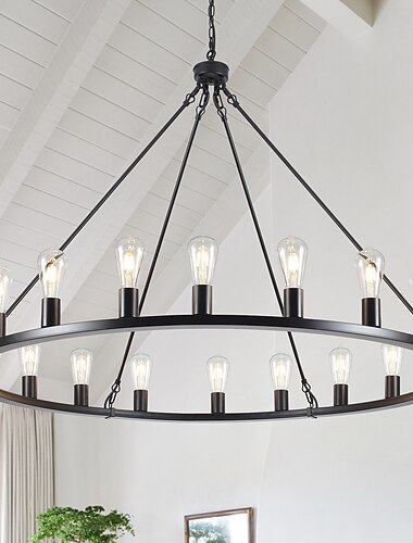  Lustre noir 20 lumières pour salon 100 cm rond rustique industriel suspendu lustre pour salle à manger hall couloir cuisine îlot 110-240 V