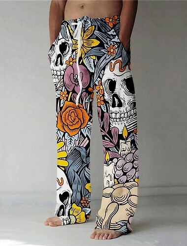  Teschi Punk Astratto Per uomo Stampa 3D Pantaloni Esterno Strada Per uscire Halloween Poliestere Blu S M L Vita normale Elasticità Pantaloni