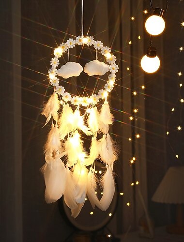  1 Stück Traumfänger, handgefertigtes Geschenk, Federhaken, Mondmuster, Windspiel mit einem Kreis, Ornament, Wandbehang, Dekor, Kunst, Boho-Stil, ohne Licht