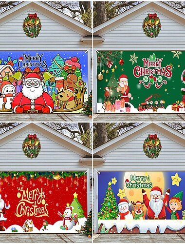  クリスマスガレージドアバナー、屋内屋外クリスマス休暇、幸せな背景、装飾カバー、クリスマス新年あけましておめでとうございますバナー、大型ドアカバー、クリスマス装飾