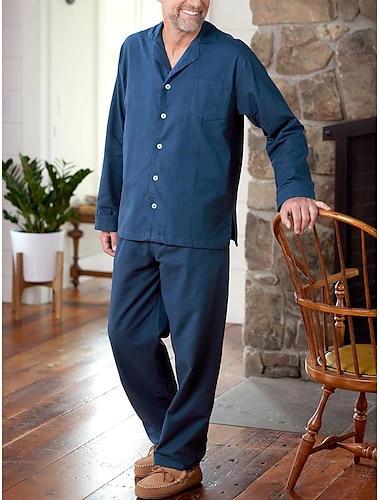  Hombre Ropa de salón Pijama Conjunto pijama Top y pantalón de pijama 2 Piezas Plano Elegante Casual Confort Hogar Diario Algodón Comodidad Diseño Manga Larga Camisa Pantalón Correa Cintura elástica