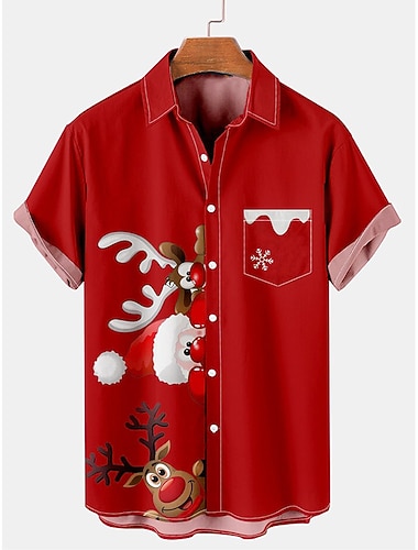  Karácsony Mikulás Hawaii Ingek Aloha Shirt Pullover Nyomtatott Grafikus Ing Kompatibilitás Férfi Felnőttek 3D nyomtatás Parti