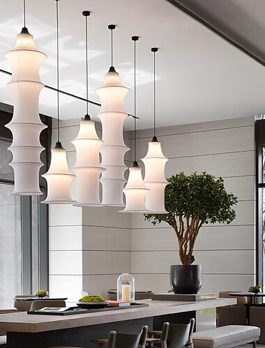  أدى قلادة ضوء الخيزران تصميم النسيج الثريات الشمال الإبداعية الحد الأدنى نمط أدى شنقا تركيب المصابيح غرفة الطعام السرير ضوء السقف 110-240 فولت