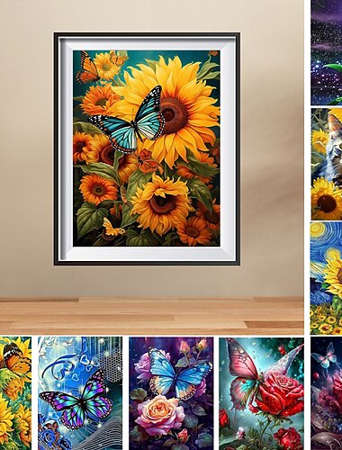  Arte de pared, impresiones en lienzo de mariposa y girasol, imágenes de carteles, pintura decorativa de tela para imágenes de salón sin marco