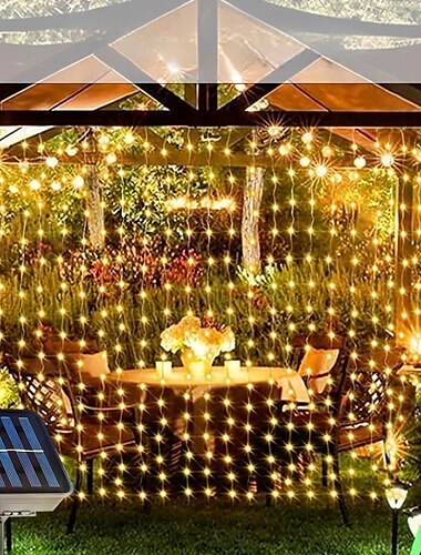  1 st. zonne-led gordijn guirlande raamverlichting - waterdichte buitenverlichting met 8 verlichtingsstanden voor buitentuinfeesten, nieuwjaar, kerst- en halloweendecoraties