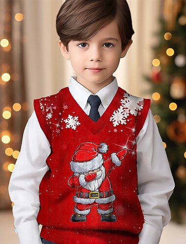  Weihnachten Jungen 3D Weihnachtsmann Pullover Weste Ärmellos 3D-Druck Herbst Winter Sport Modisch Strassenmode Polyester kinderkleidung 3-12 Jahre V-Ausschnitt Outdoor Casual Täglich Regular Fit