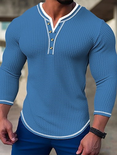  Муж. Футболка Вафельная рубашка Henley Рубашка Хенли Рубашка с длинным рукавом Контрастных цветов Хенли Для улицы Отпуск Длинный рукав Пэчворк Одежда Мода Оригинальный рисунок Классический