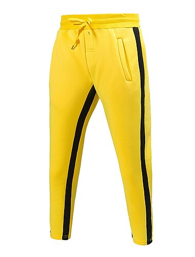  男性用 スウェットパンツ ジョガー ストレートレッグスウェットパンツ ポケット ドローストリング 弾性ウエスト 縞 履き心地よい 高通気性 アウトドア 日常 お出かけ ファッション カジュアル ブラック イエロー