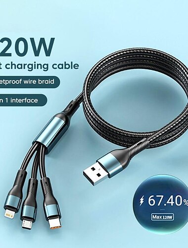  Универсальный зарядный кабель USB-C на Lightning/микро/USB-C 6 A Быстрая зарядка нейлон плетеный Прочный 3 в 1 Назначение Huawei Lenovo Motorola Аксессуар для мобильных телефонов