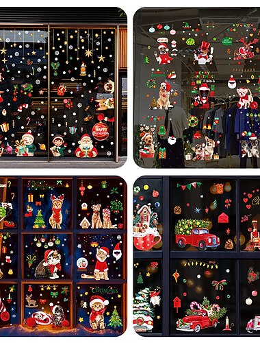  2023 naklejki na okna z elektrycznością statyczną Święty Mikołaj bałwanek jeleń ozdoba na okno szkło naklejki prezent na Boże Narodzenie