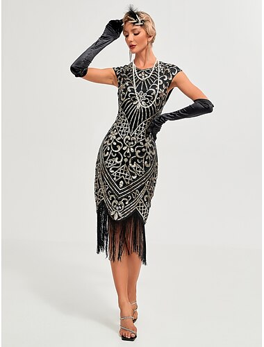  Goldene Zwanziger 1920er Cocktailkleid Flapper Kleid Kleid Weihnachtsfeier Kleid Der große Gatsby Charleston Hochzeitsgast Pailletten Quastenfransen Damen Weihnachten Halloween Karneval Karneval