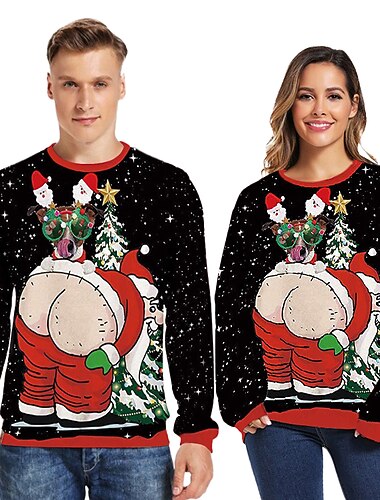  חליפות סנטה סנטה קלאוס קפוצ'ון Pullover סווטשירט מצחיק של חג המולד הדפסת תלת מימד עבור לזוג בגדי ריקוד גברים בגדי ריקוד נשים נוער מבוגרים חג המולד קרנבל נשף מסכות הדפסת תלת מימד מפלגה חג מולד