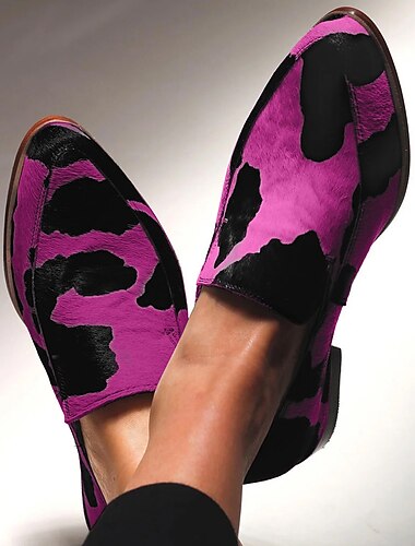  女性用牛皮パターンフェイクレザーのローファー - カジュアルとオフィス用のスタイリッシュなブラック＆ホワイトのスリッポンフラット