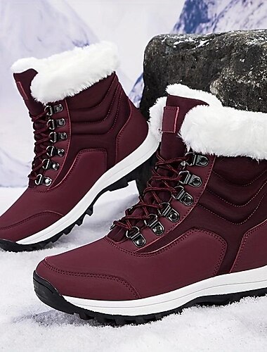  weiße Winterstiefel für Damen mit Kunstfellfutter und Schnürdesign – wasserdichtes und isoliertes Schuhwerk für kaltes Wetter