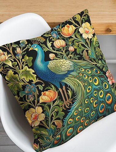  Funda de almohada de doble cara floral de pavo real, 1 pieza, funda de cojín cuadrada decorativa suave, funda de almohada para dormitorio, sala de estar, sofá, silla