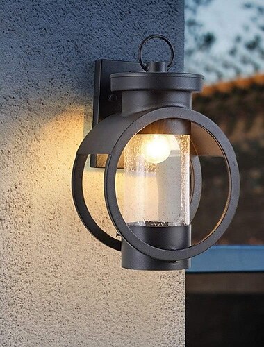 Schwarze, rostfreie Außenwandleuchte, Laterne aus klarem Glas, wasserdichte Wandleuchte, industrielle Außenwandleuchte aus Eisen für Eingangstür, Veranda, Terrasse und Pavillon