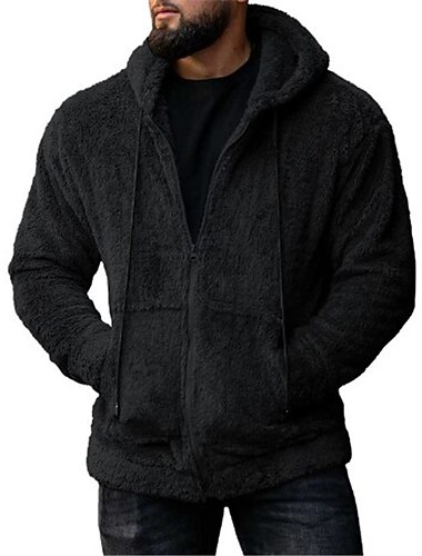  Herren Hoodie Sweatshirt Kapuze Kapuzenshirt mit durchgehendem Reißverschluss Hoodie Jacke Fuzzy-Sherpa Schwarz Armeegrün Blau Grau Mit Kapuze Glatt Tasche Sport & Natur Täglich Festtage Strassenmode