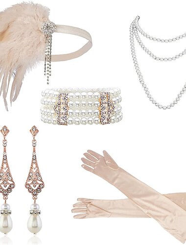  1920s El gran Gatsby Accesorios Invitado a la boda Disfraz Víspera de Todos los Santos Víspera de Todos los Santos Recepción de Boda Despedida de Soltera Guantes Pendientes Collare Todas las