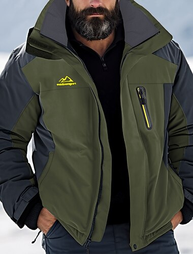  Homens Casaco com capuz Jaqueta de Trilha Jaqueta de Esqui Jaqueta de Chuva Ao ar livre Roupa Diária Quente Zíper Bolsos Inverno Bloco de cor Moda Roupa de rua Com Capuz Padrão Preto Vermelho Azul