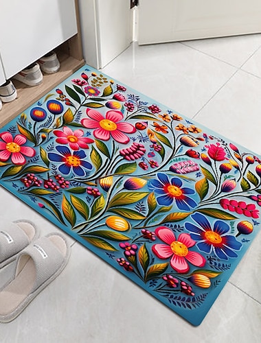  Fußmatte mit bunten Blumen, waschbare Teppiche, Küchenmatte, rutschfester, ölbeständiger Teppich, Innen- und Außenmatte, Schlafzimmer-Dekoration, Badezimmermatte, Eingangsteppich