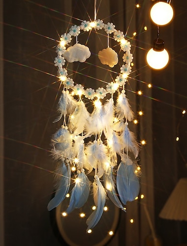  1pc atrapasueños regalo hecho a mano gancho de plumas patrón de luna campana de viento con un círculo adorno colgante de pared decoración arte estilo boho sin luz