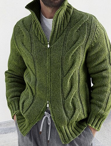  Herr Cardigan Tröja Blixtlåströja Beskuren tröja Kabel Sticka Normal Stickat Årgång Slät Hög krage Uppvärmning Modernt Modernt Dagliga kläder Utekväll Kläder Vinter Svart Vit M L XL
