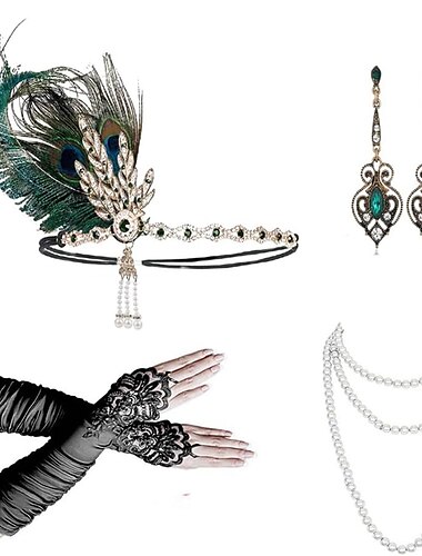  1920s El gran Gatsby Accesorios El gran Gatsby Víspera de Todos los Santos Víspera de Todos los Santos Despedida de Soltera Adultos Guantes Pendientes Collare Todas las Temporadas