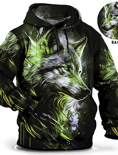  Pánské Zvíře Vlk Kapuce Kapucky Mikina Kapuce Dlouhý rukáv Mikina s kapucí Kapuce Denní 3D tisk Dovolená Jdeme ven Streetwear Rubínově červená Vodní modrá Tisk Jaro & podzim Návrhář