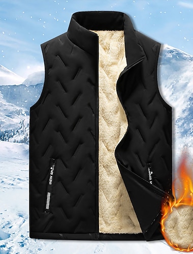 Men's Winter Coat Puffer Vest Quilted Vest Zipper Pocket Polyster Pocket Outdoor Date Casual Daily Regular Fashion Casual Fleece Lining Warm Winter Black Khaki Gray Puffer Jacket