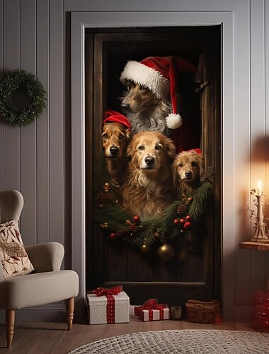  dekoracje drzwi bożonarodzeniowe pies zwierzęta prezent osłony drzwi gobelin drzwiowy dekoracja zasłony drzwiowej tło bożonarodzeniowe baner drzwiowy na drzwi wejściowe świąteczne artykuły